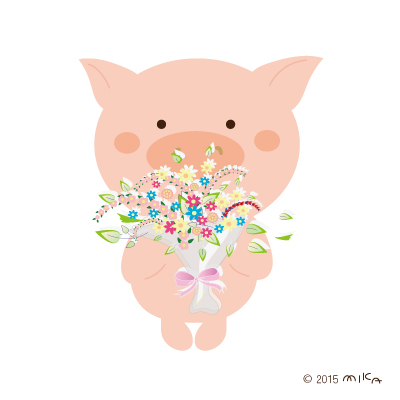 ありがとう（花束をいただいた ぶたさん）
