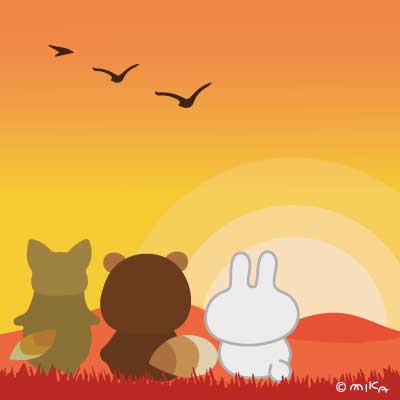 夕日を眺める動物たち（正方形）
