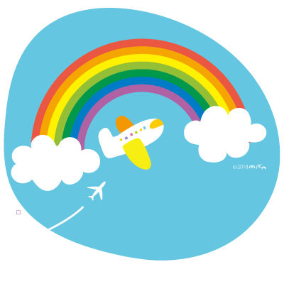 青空の虹と飛行機