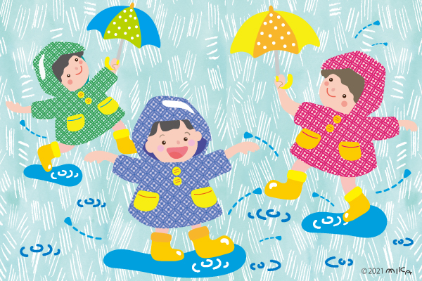 雨バシャバシャ～水たまりで遊ぶ子ども達