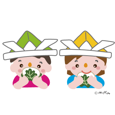 柏餅を食べる子ども達