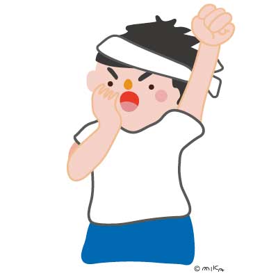 片手をあげて応援する男性