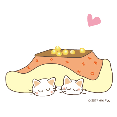 なかよしの二匹（こたつのネコ）