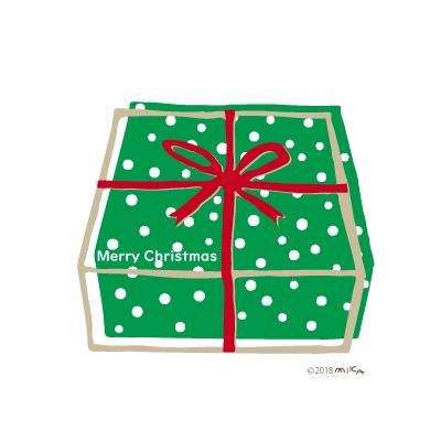 クリスマスのプレゼントの箱②（緑い箱に赤のリボン）