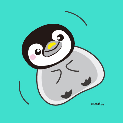 ペンギンがコロン（背景青緑）