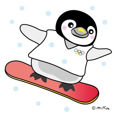 ペンギン スノボー（正方形）