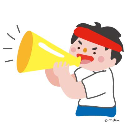 メガホンで応援する白組の女性