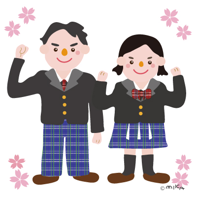 ブレザー姿の男女二人（桜）