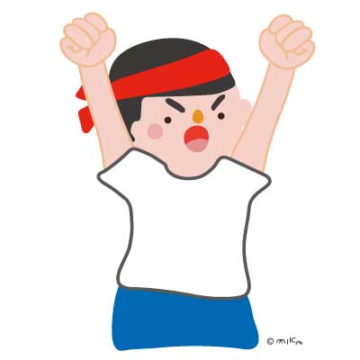 両手をあげて応援する男性