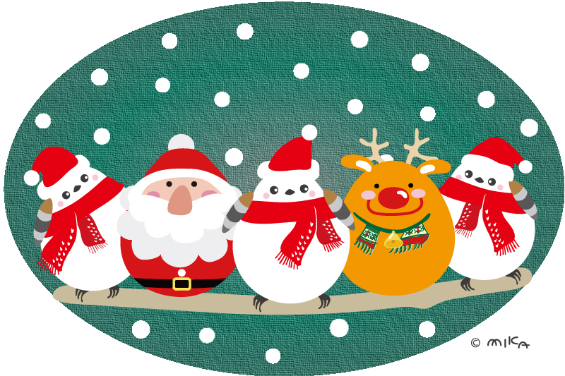 クリスマスのシマエナガとサンタとトナカイ
