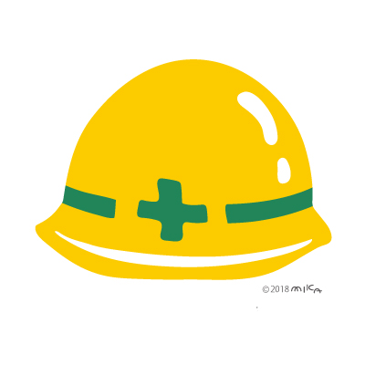 ヘルメット正面（黄色に緑の十字）