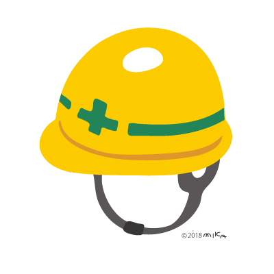 ヘルメットひもつき（黄色に緑の十字）