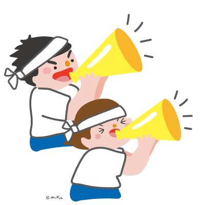 メガホンで応援する白組の男女