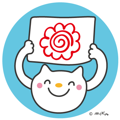 はなまるを掲げるねこ（青）