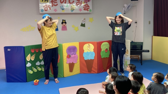 水あそびの時は帽子を被ってね