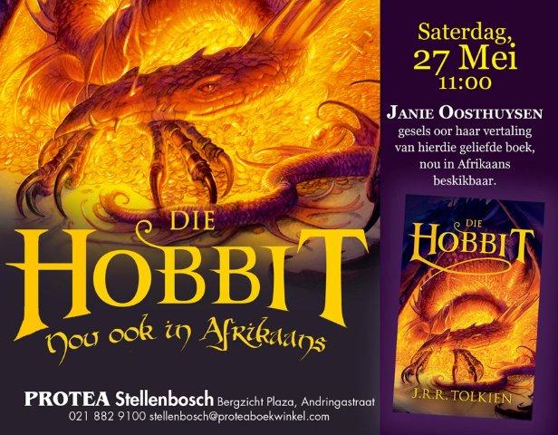 "The hobbit" deur JRR Tolkien, in Afrikaans vertaal as "Die hobbit".