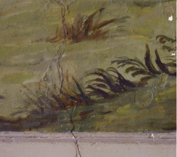 Lower part of "Moses and the Burning Bush", vertical crack in the wall