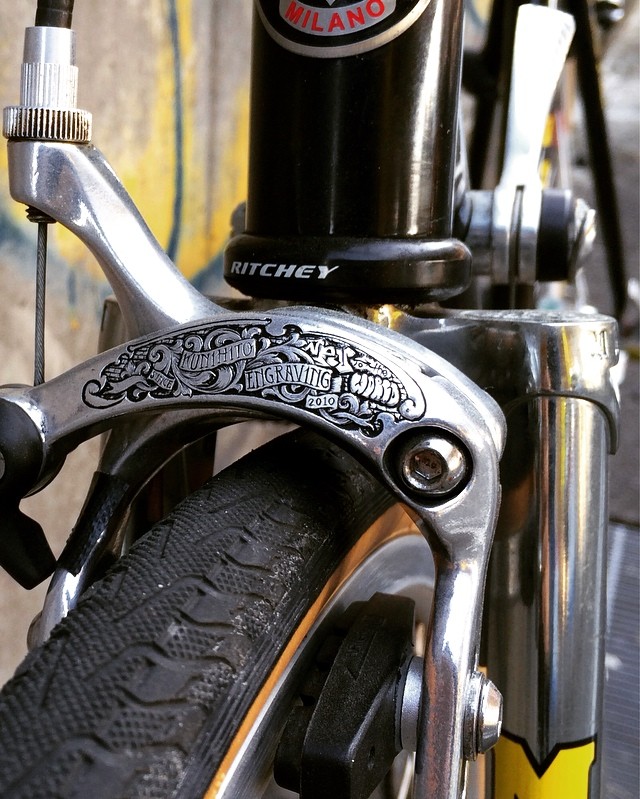 エングレービング　ブレーキキャリパー　engraved bikebrake for fixedgear pista 彫金自転車