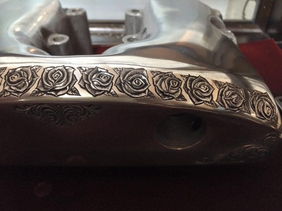 エングレービング　彫金　ショベル　engraved rockercover for shovelhead harley davidson