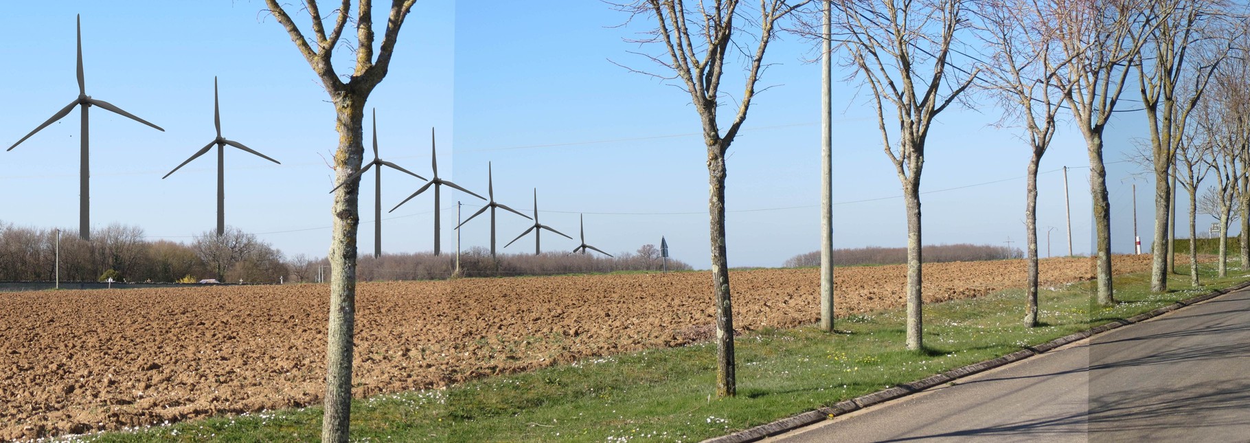 Migre (nord).  Les sept éoliennes seront à partir de 900m de l' entrée du village.