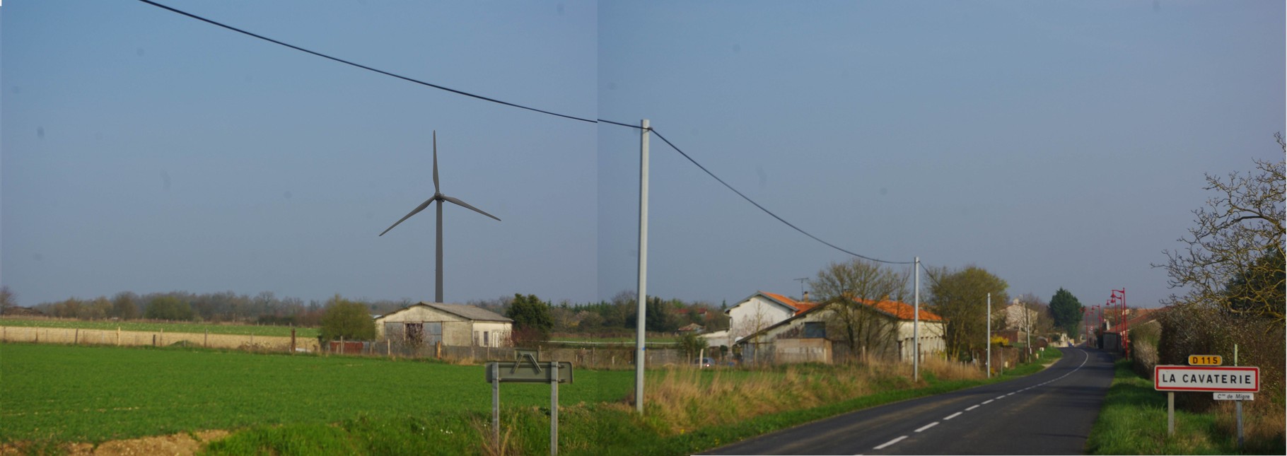 Migre (sud).  Les sept éoliennes seront à partir de 700m à l'est du hameau de La Cavaterie