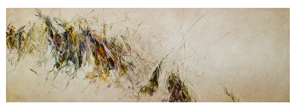 Skriptur 9.8.2017 Kunstharz, Steinmehl, Acryl, Öl, auf Papier 50 x 150 cm Privatsammlung London