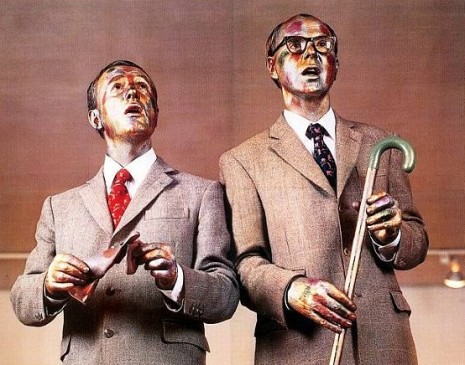 Gilbert and George as living and singing sculptures, contemplated in awe while researching for my interview to them for «Arte», right before the opening of the Gilbert & George Centre (March 2023)