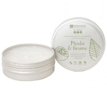 laSaponaria scatolina in alluminio reciclato con all'interno crema mani menta e limone