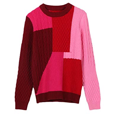 maglione color-block con crontasti del rosa e rosso 2020
