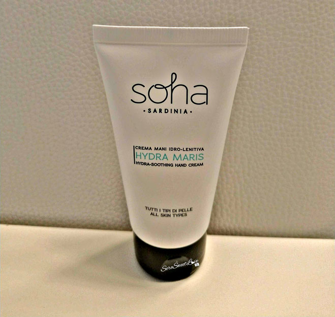 Tubetto bianco della crema mani idro-lenitiva Soha sardinia Hydra Maris