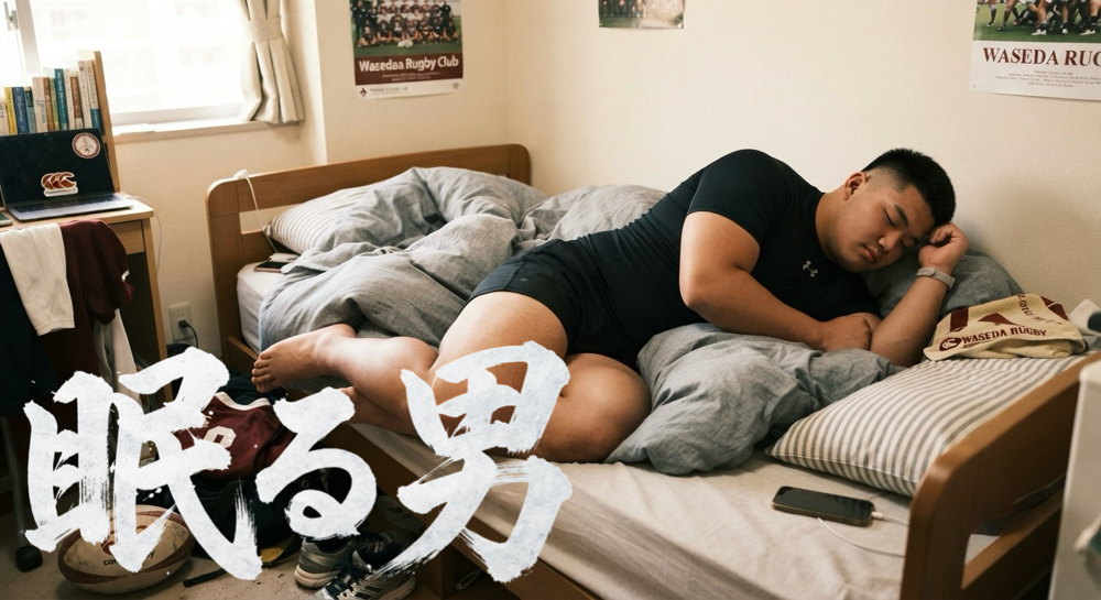 鍛え抜かれた肉体が深い眠りへと落ち、究極の無防備さを見せる瞬間。動きを止めたアスリートの姿は、強さと脆さが同居し、永遠の静寂、そして死を感じさせる