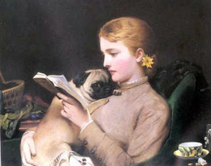 C. BURTON BARBER - Donna che legge con carlino 1879