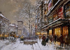 ANTOINE BLANCHARD - Grands Boulevard et Porte St-denis sous la neige