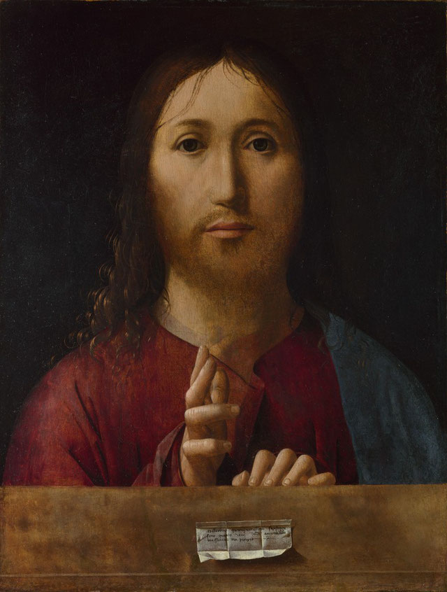 アントネロ・ダ・メッシーナ「救世主」、1465年、ナショナル・ギャラリー（ロンドン）所蔵