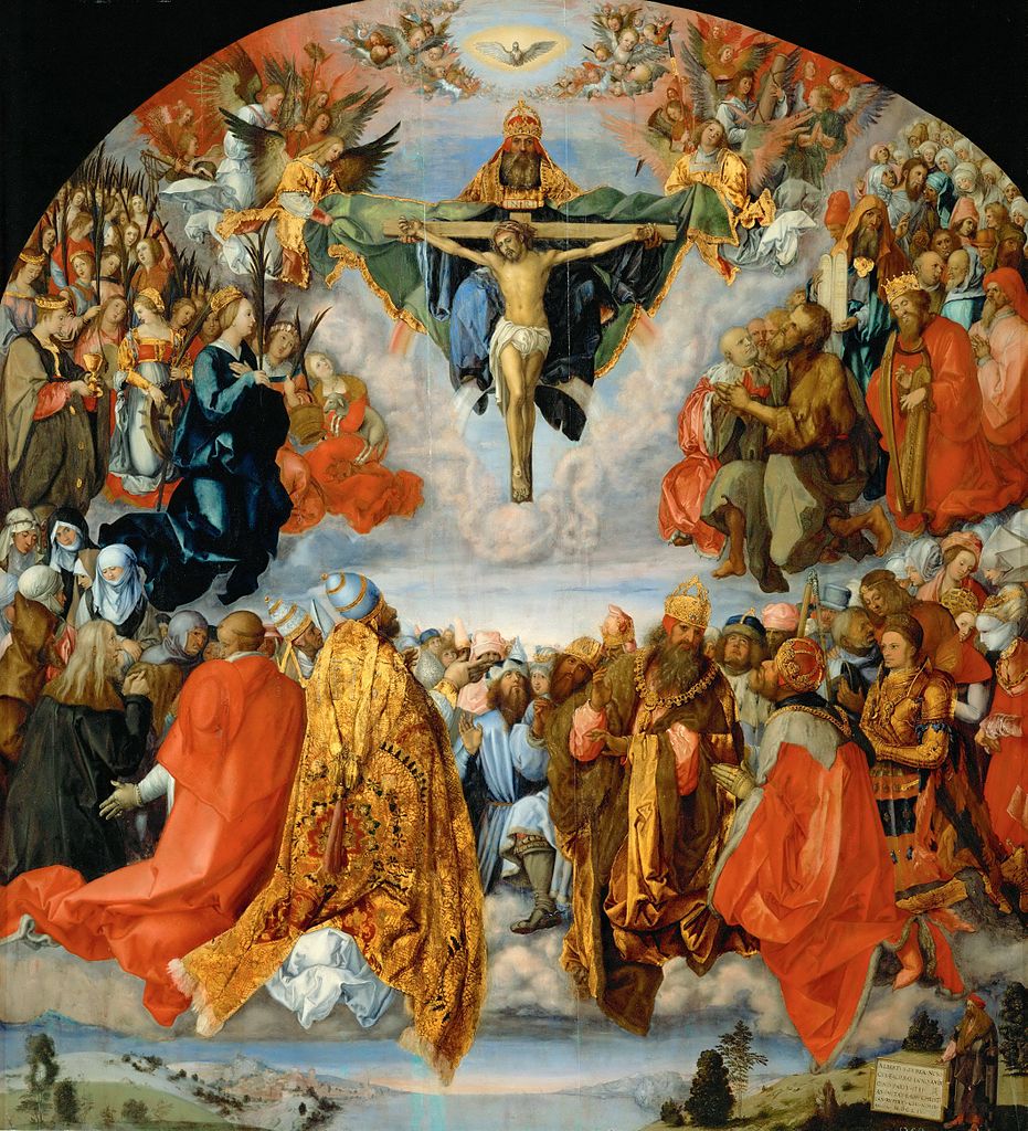 アルブレヒト・デューラー「聖三位一体の礼拝」（ランダウワー祭壇画）、１４７１年、ウィーン美術史美術館所蔵