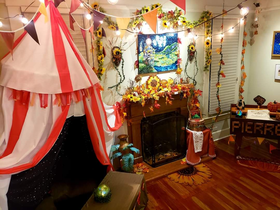 "Stardew Valley Fair" installation by Alexandra LS Desormeaux, Howl's Moving Castle painting by ALSD