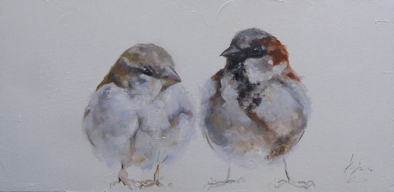 'K heb je lief/Adorable | oil on linen | 100x50cm   Mussen / Sparrows / Spatzen