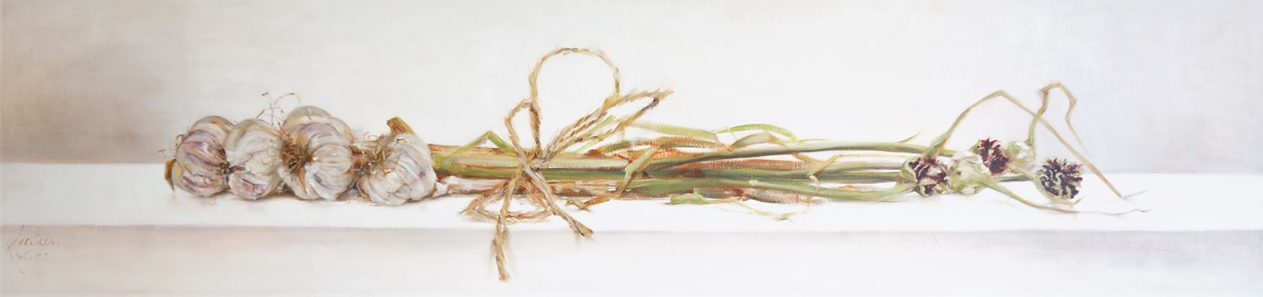 Knoflook 'gestrikt' | oil on linen | 120x60cm