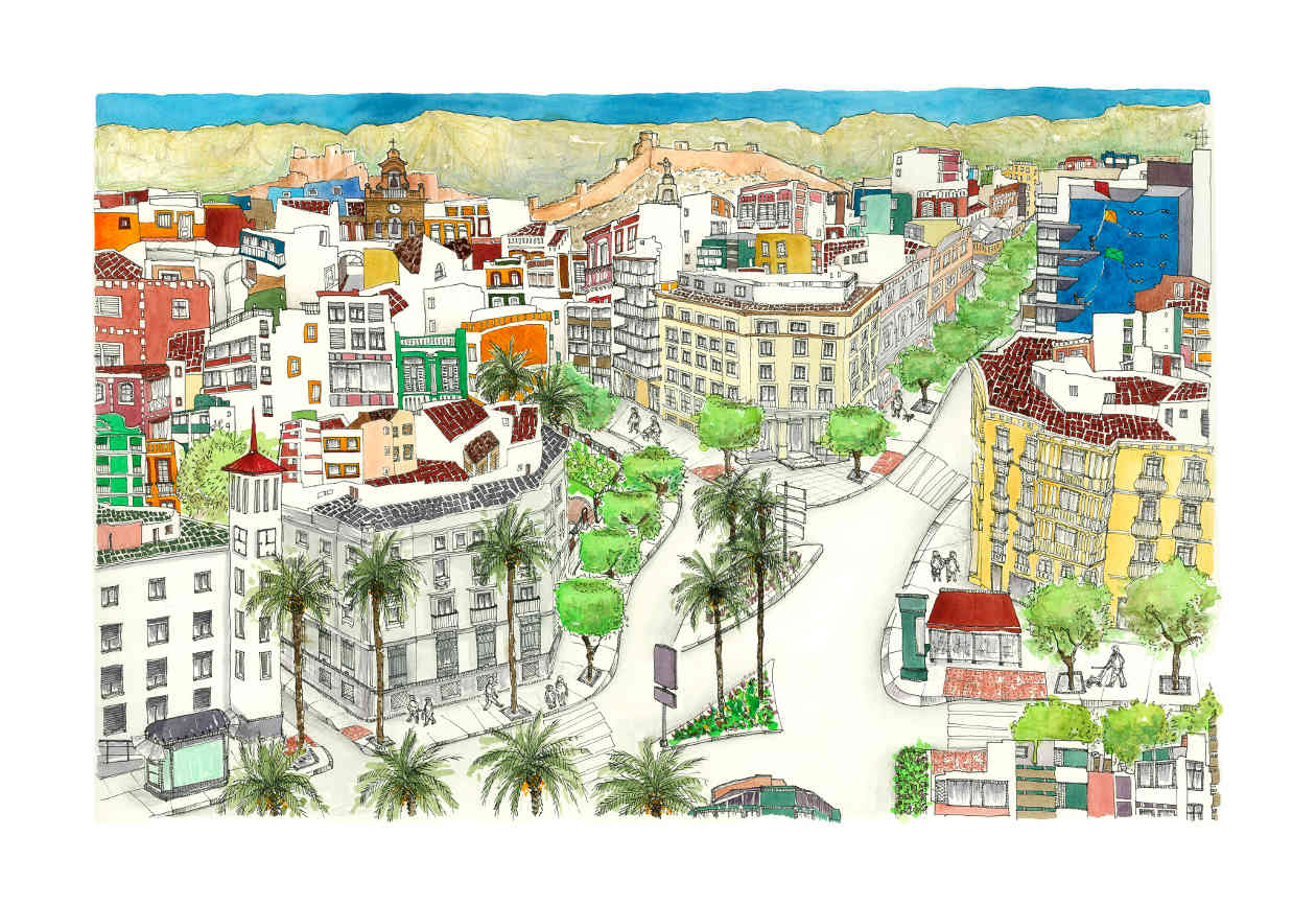 Plaza circular, 38 x 76 cm . Tinta y acuarela/ papel Canson Edition 