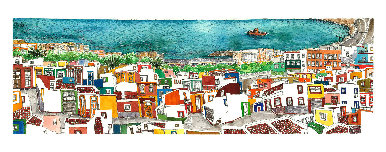 Espejo del mar ,28 x 76 cm , Tinta y acuarela/ papel Arches 300g 