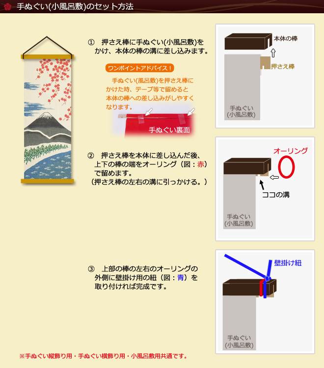 手ぬぐいと小風呂敷のセットの仕方(飾り方)