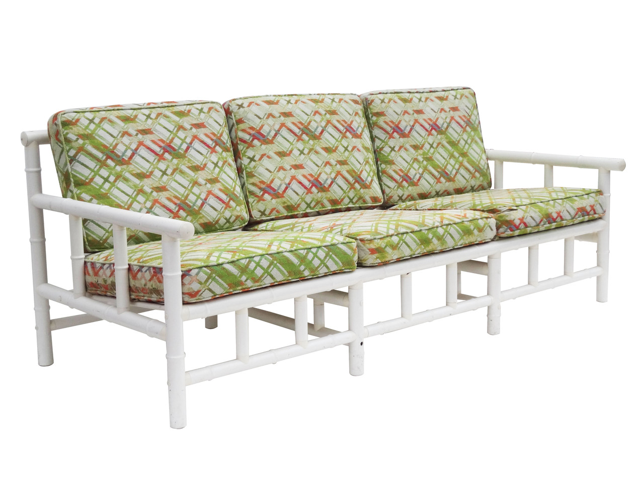 Faux Bamboo White Pvc Outdoor Patio Sofa 72 In Nueve Grand