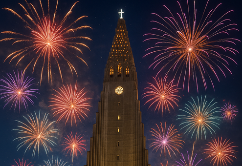 Hallgrimskirkja an Silvester (KI Bild)