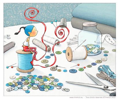 modèle pour coloriage de Timeliot "La boite à couture"
