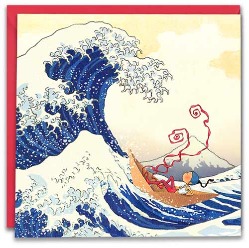 carte postale de Timeliot sous "La grande vague" inspiré de Hokusai.