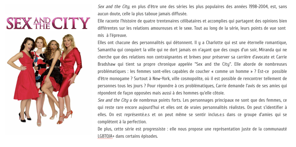 Retour sur la série "Sex and the City"