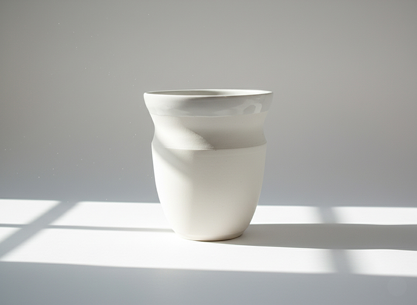 Ergonomischer Becher, weißes Porzellan