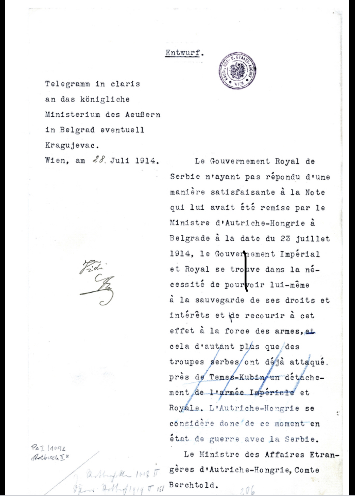 Documento - inicio de la primera guerra mundial