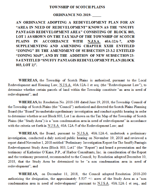 Township of Scotch Plains, NJ Lidl Redevelopment Plan