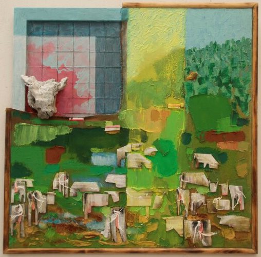 pick-nique,herbe, été, prairie, trèfle, campagne, peinture, tableau, art contemporain, Lesenfans